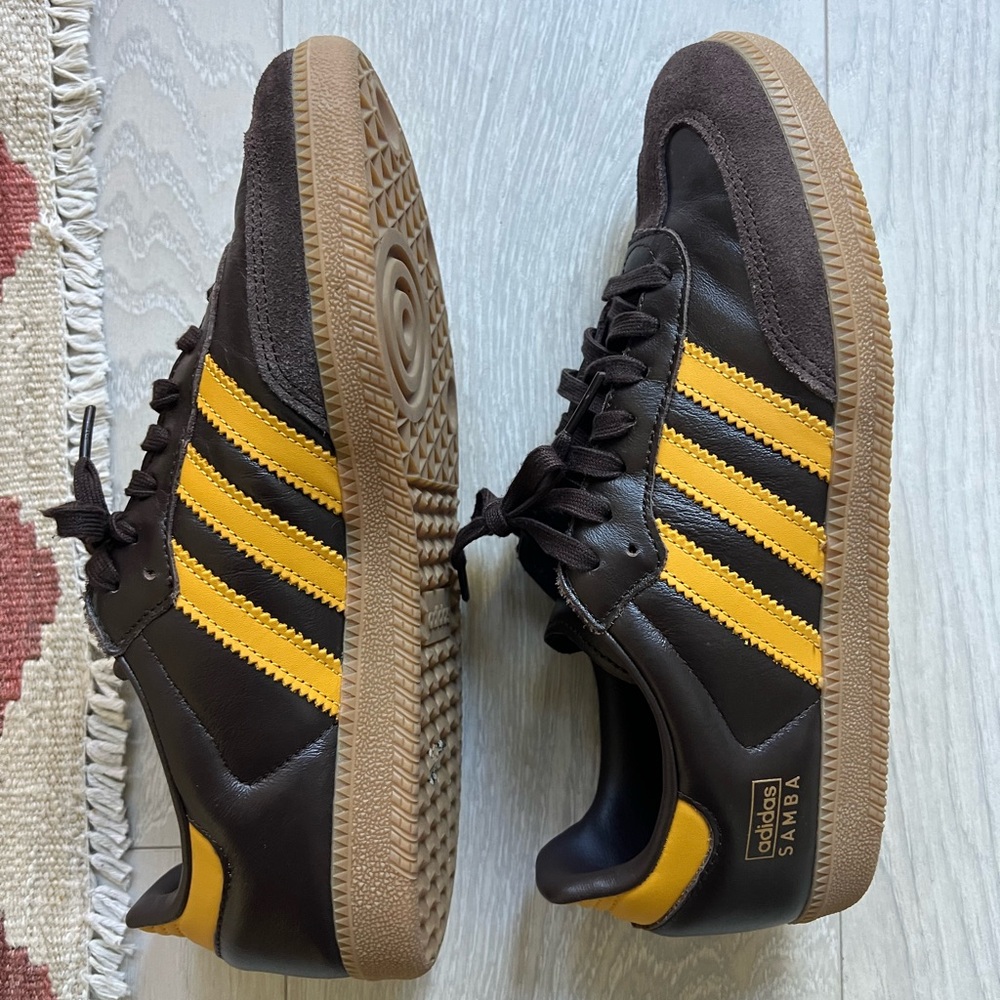 Adidas | Leather Samba OG | Sneakers | Dark Brown, Yellow, Gum | Size 10.5W/9.5M